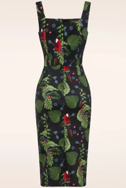 Cheap Collectif Clothing Anita Parrot Paradise Bleistiftkleid In Schwarz