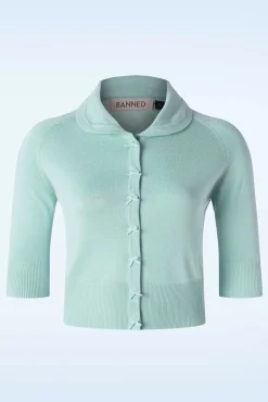 Outlet Banned Retro April Kurzarm Strickjacke In Aquablau