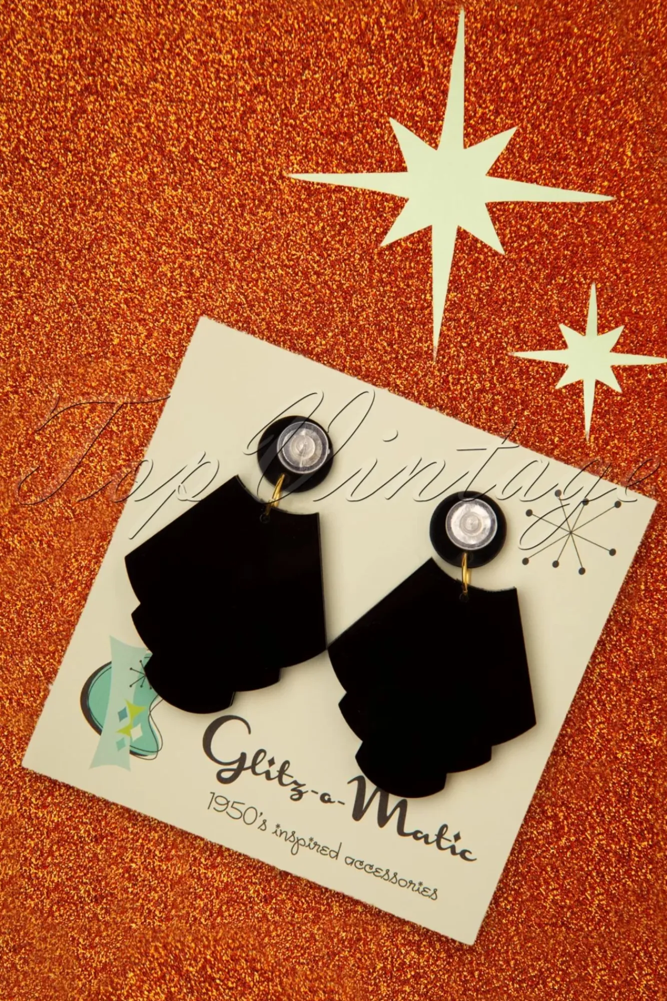 Hot Glitz-o-Matic Art Deco Pendants Ohrringe In Schwarz Und Gold