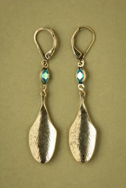 New Lovely Art Nouveau Peacock Feather Ohrringe In Messing