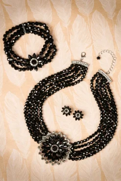 Best Lovely Audrey Jet Flower Ohrstecker In Schwarz Und Silber