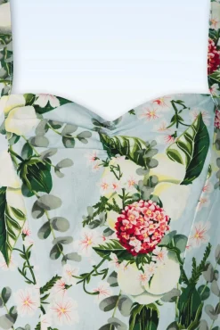 New Banned Retro Bloom Neckholder Swing Kleid In Hellblau