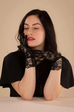 Sale Pamela Mann Blumen Spitzen Handgelenk Handschuhe In Schwarz