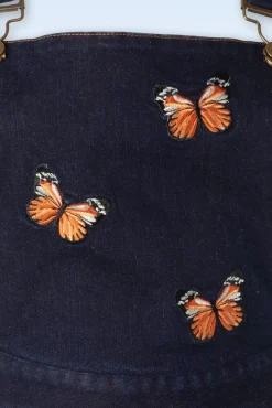 Online Vixen Butterfly Embroidery Denim Flare Kleid In Blau