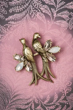 Sale Lovely Crystal Love Birds Brosche In Gold