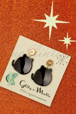 Outlet Glitz-o-Matic Cute Kitty Ohrringe In Schwarz Und Gold