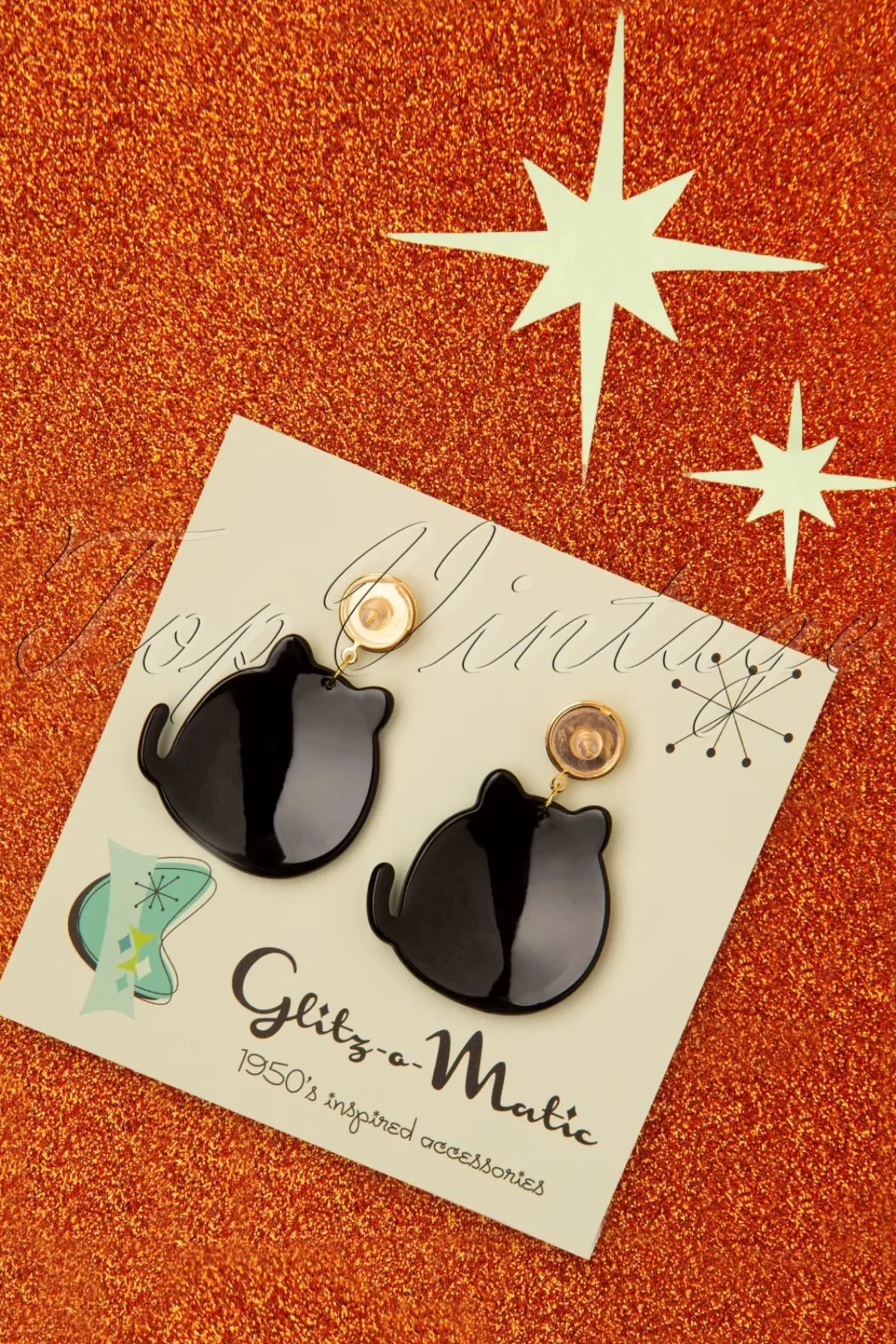 Outlet Glitz-o-Matic Cute Kitty Ohrringe In Schwarz Und Gold