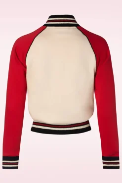 Hot Queen Kerosin Damen Raglan College Sweatjacke In Beige Und Rot
