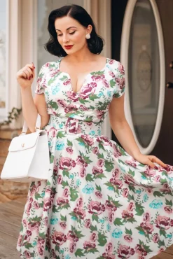 Cheap Vintage Diva Das Bombshell Swing Kleid Mit Blumenmuster In Weis