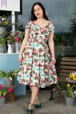 Cheap Vintage Diva Das Bombshell Swing Kleid Mit Blumenmuster In Weis