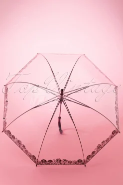 Shop So Rainy Dentelle Flower Transparenter Kuppelschirm In Schwarz