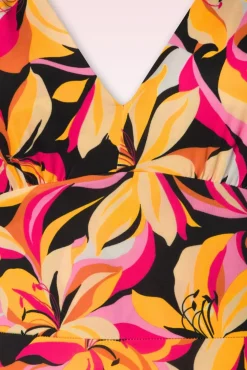 Cheap Vintage Chic for Topvintage Deveny Abstraktes Blumen-Maxikleid In Rosa Und Gelb