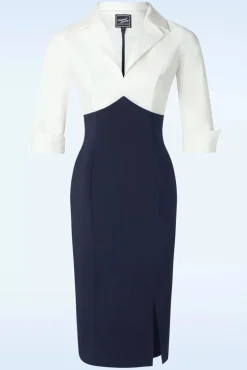 Online Glamour Bunny Business Babe Dianne Bleistiftkleid In Weis Und Marineblau