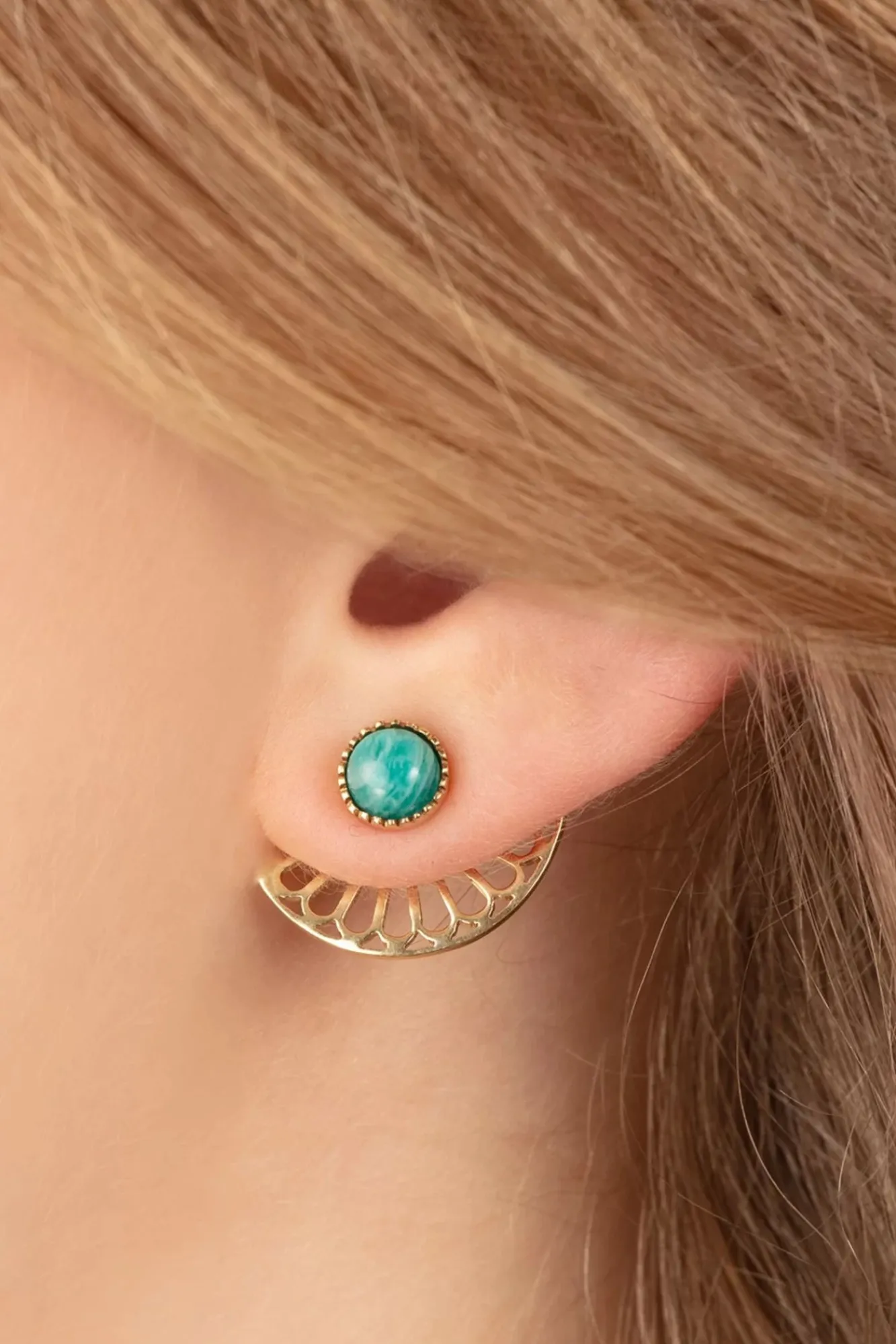 Outlet Very Cherry Flower Fan Ohrringe In Gold Und Grunem Onyx