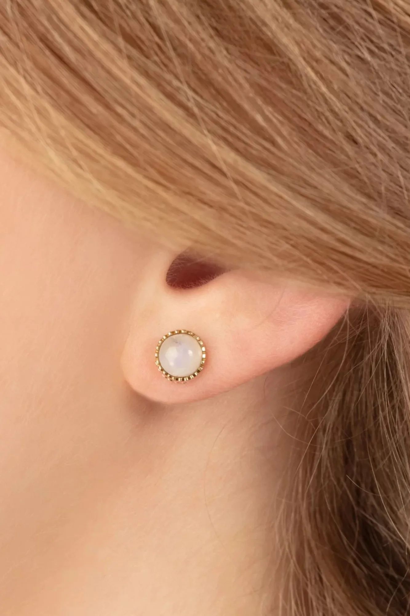 Fashion Very Cherry Flower Fan Ohrringe In Gold Und Mondstein Weis