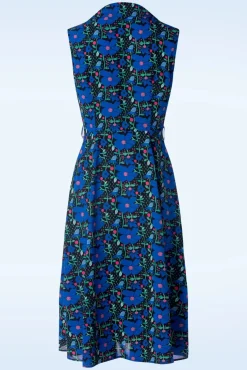 Hot Banned Retro Flower Power Kleid In Blau