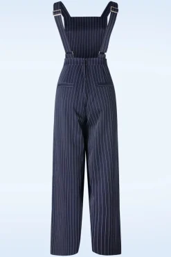 Discount Banned Retro Gestreifte Segel Latzhose In Marineblau