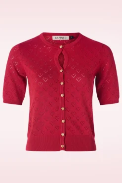 Hot Banned Retro Heart Blooms Strickjacke In Rot