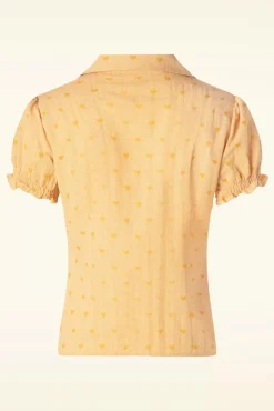 Best Sale Banned Retro Heart On Her Sleeve Bluse In Gelb