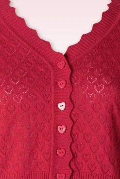 Sale Vixen Heart Pattern Scallop Edge Strickjacke In Rot
