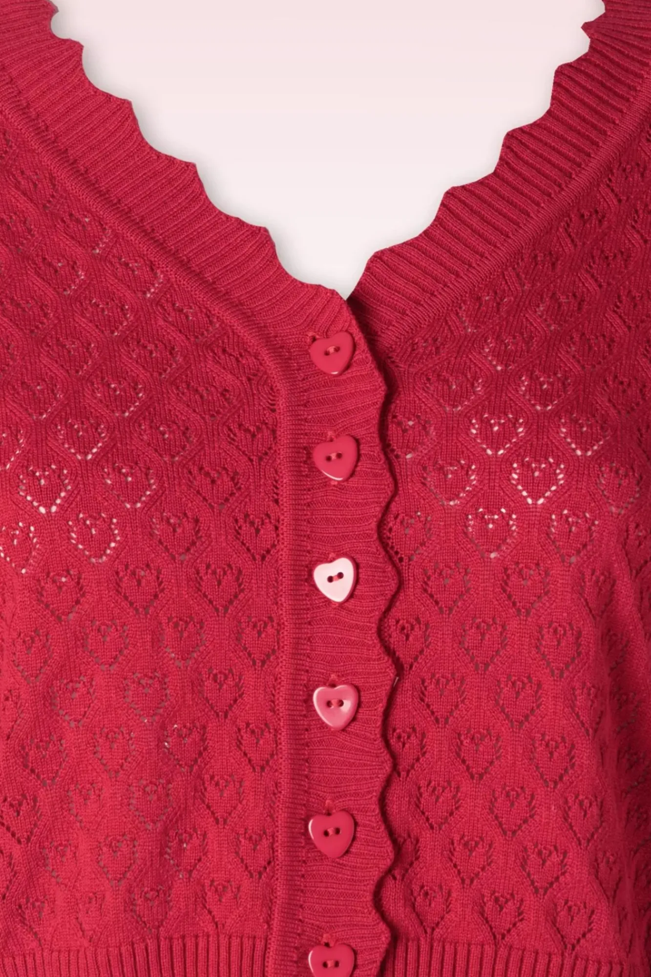 Sale Vixen Heart Pattern Scallop Edge Strickjacke In Rot