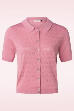 Clearance Banned Retro Heart Waves Strickjacke In Rosa