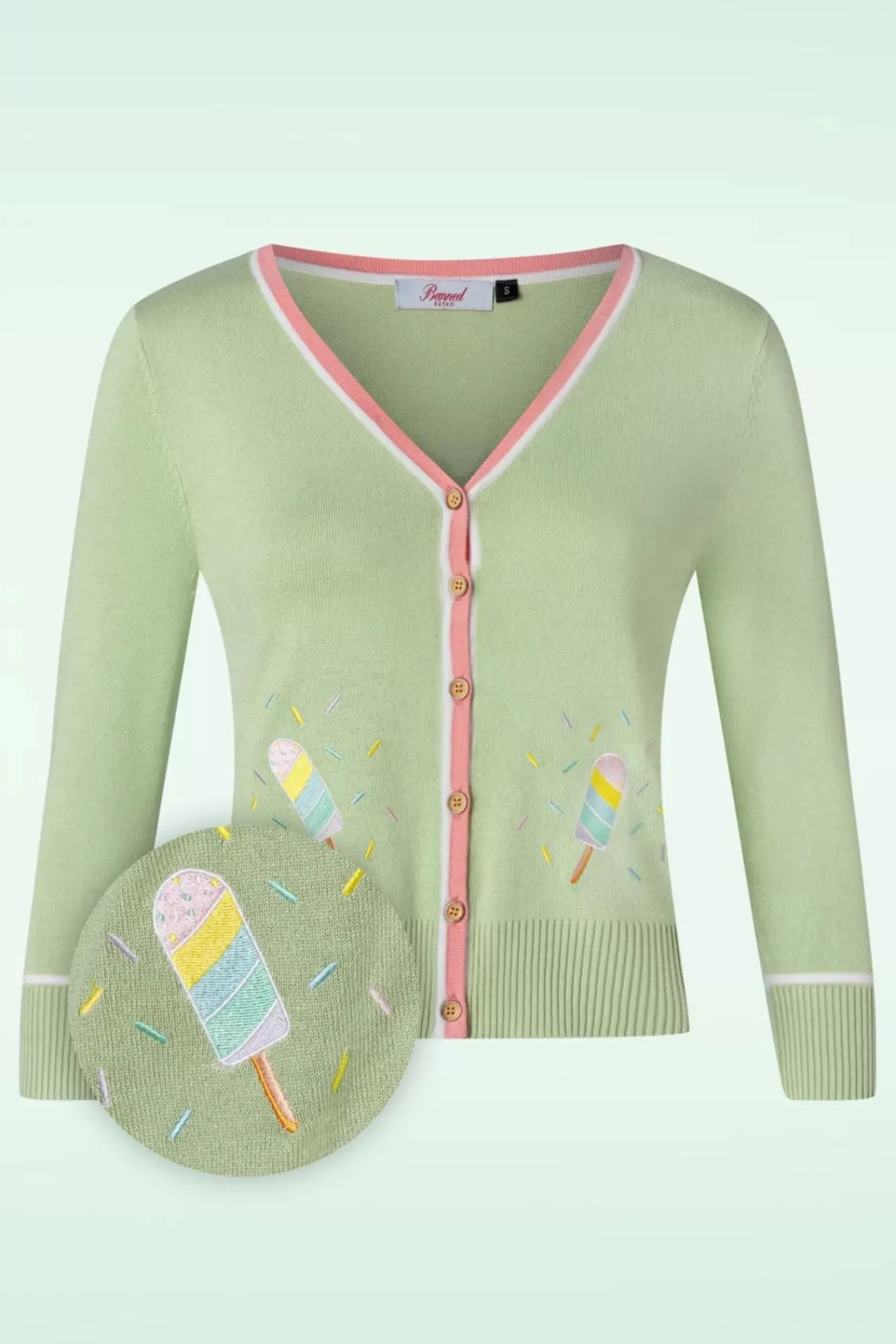 Cheap Banned Retro Ice Cream Strickjacke In Grun Und Pink