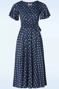 Outlet Vintage Chic for Topvintage Irene Polkadot Cross Over Swing Kleid In Marineblau