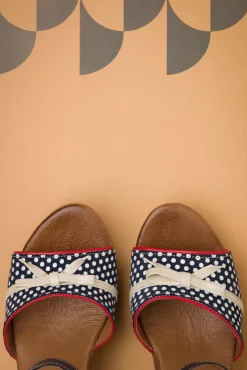 New Nemonic Karina Leder-Plateau-Sandalen In Marineblau