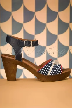 New Nemonic Karina Leder-Plateau-Sandalen In Marineblau