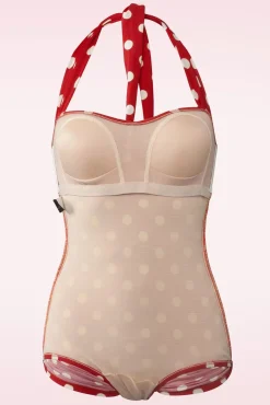 Discount Esther Williams Klassischer Polkadot-Badeanzug In Rot Und Weis