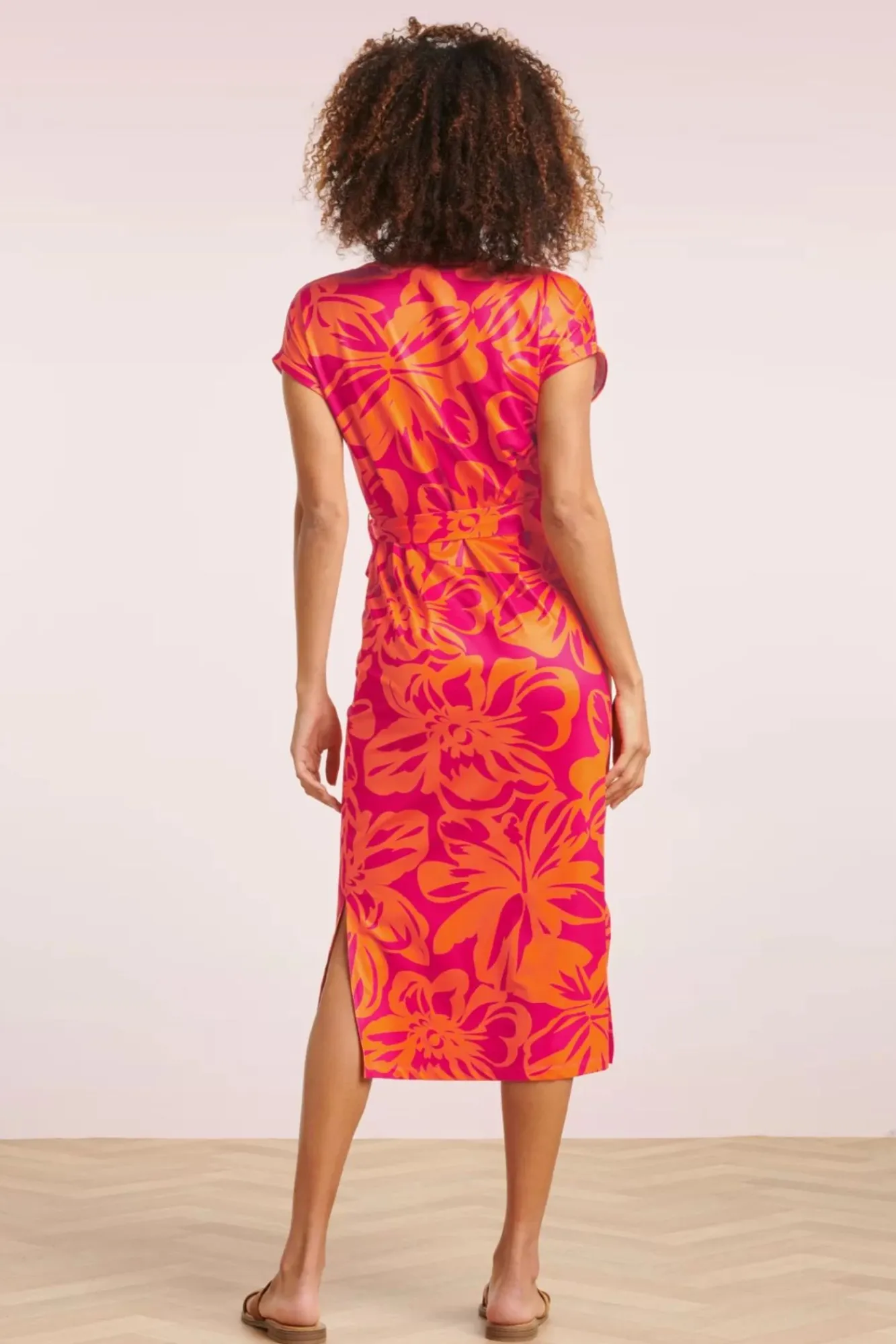 Discount Smashed Lemon Laila Flower Midi Kleid In Orange Und Fuchsia