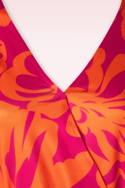 Discount Smashed Lemon Laila Flower Midi Kleid In Orange Und Fuchsia