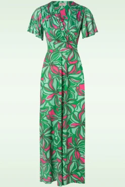 New Vintage Chic for Topvintage Laurie Abstraktes Maxikleid In Turkis Und Pink