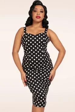 Online Collectif Clothing Lilla Polka Peplum Etuikleid In Schwarz