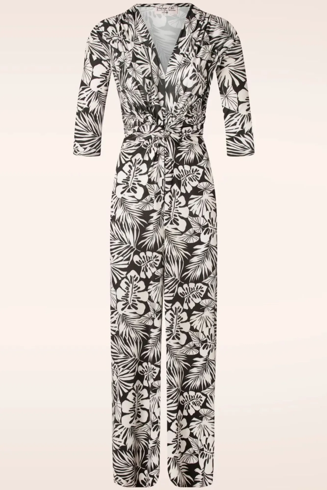 Cheap Vintage Chic for Topvintage Lina-Leaf Print Jumpsuit In Schwarz