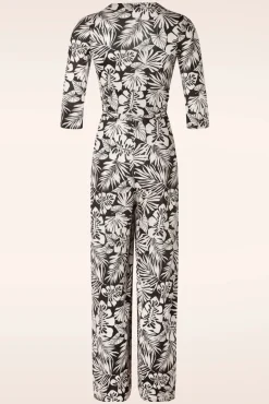 Cheap Vintage Chic for Topvintage Lina-Leaf Print Jumpsuit In Schwarz