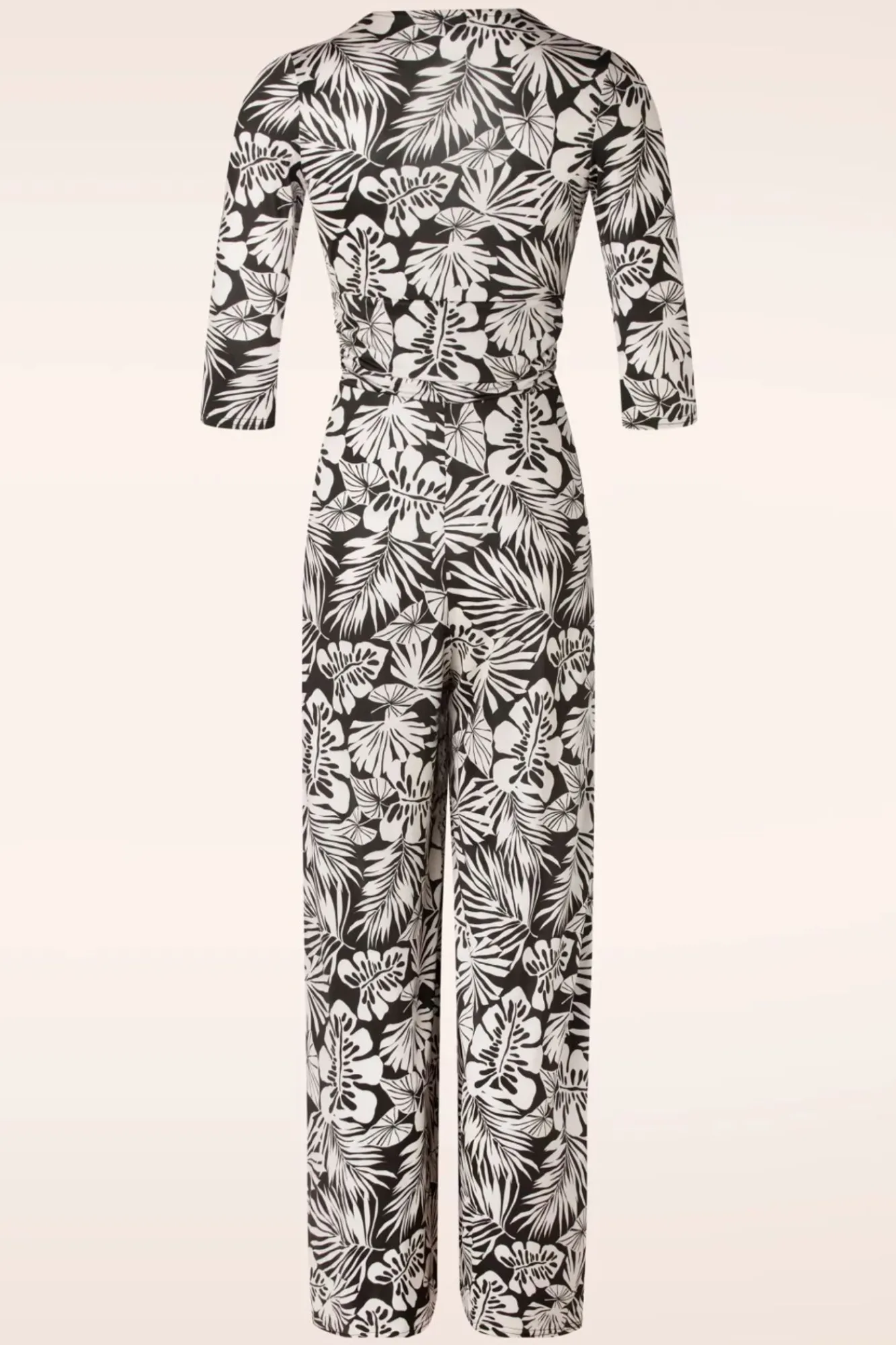 Cheap Vintage Chic for Topvintage Lina-Leaf Print Jumpsuit In Schwarz
