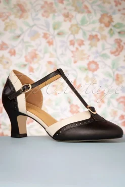 Sale Charlie Stone Luxuriose Parisienne Pumps Mit T-Strap In Schwarz Und Creme