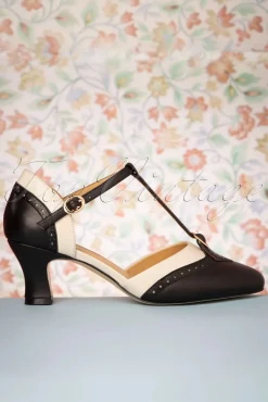 Sale Charlie Stone Luxuriose Parisienne Pumps Mit T-Strap In Schwarz Und Creme
