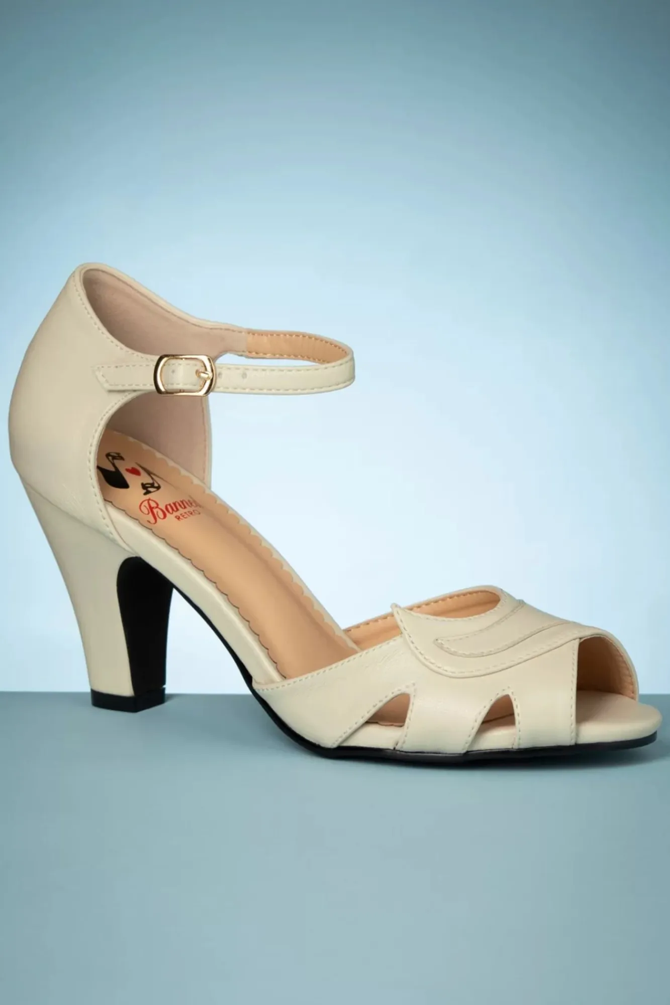 New Banned Retro Mable Peeptoe Pumps In Creme