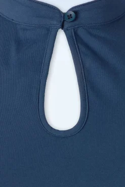 Store Banned Retro Mandarin Top Mit Stehkragen In Marineblau