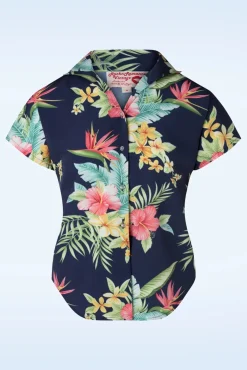 Sale Rock N Romance Maria Tuck In Or Tie Bluse In Honolulu Marineblau