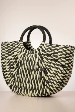 Shop Amici Monaco Gewebte Rattan Tasche In Schwarz Und Weis