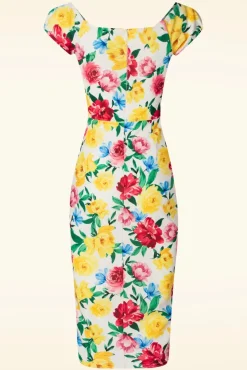 New Vintage Chic for Topvintage Nori Floral Etuikleid In Weis