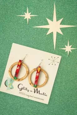 Hot Glitz-o-Matic Parrot Bambus Creolen In Rot