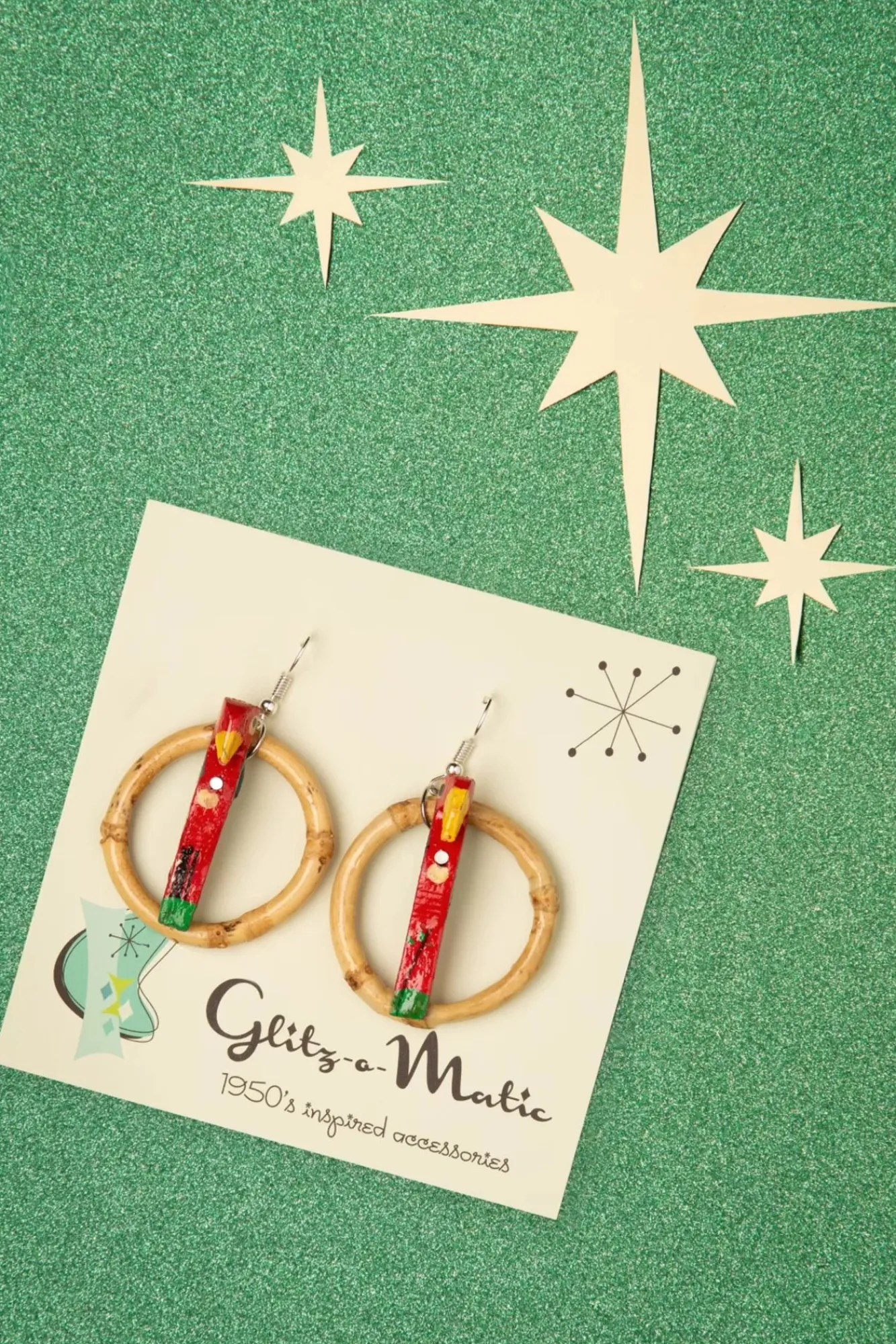 Hot Glitz-o-Matic Parrot Bambus Creolen In Rot