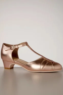 New Charlie Stone Petit Monaco T-Riemen Pumps In Rosegold
