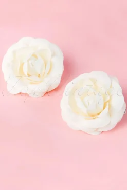 Best ZaZoo Pin-Up Paar Cremefarbener Blumen Haarspangen