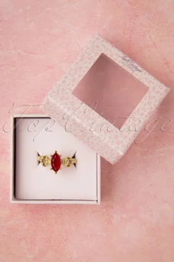 Outlet Topvintage Boutique Collection Queen Off Duty Ring In Gold Und Rot